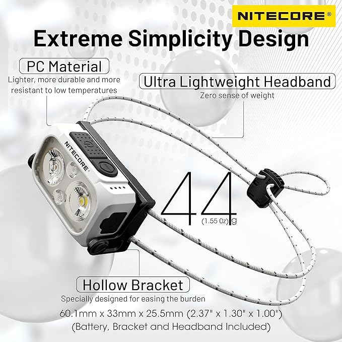 Nitecore NU21 360 Lumen Ultra Lightweight Outdoor Headlamp Dual Beam USB-C Rechargeable Headlight Tag (White)