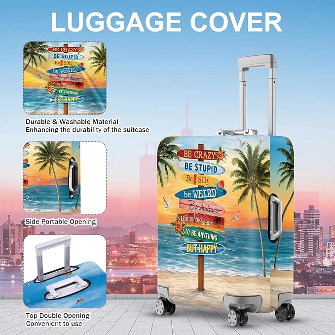 ANNA QUEEN Beach Quote Luggage Cover, Inspirational Summer Travel Suitcase Protector for 24-26 Inch Bags