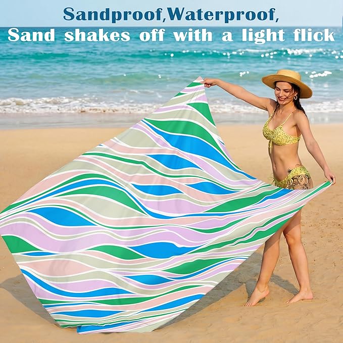 Famstar Beach Blanket Oversized Extra Large 78" X 81",Waterproof Sandproof Beach Blanket 1-7 Adults Lightweight Durable for Travel Camping Hiking Picnic