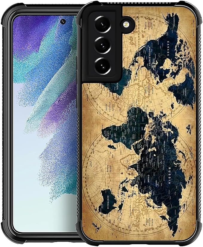 for Samsung Galaxy S21 Plus Case, Brown World Map Pattern Graphic Design Girl Boy Soft Silicone Hard Acrylic Shock Protection for Samsung Galaxy S21 Plus