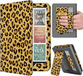 TNP Stand Case for Kindle Paperwhite 12th Generation 2024 / Kindle Colorsoft Signature Edition with Hand Strap & Card Slot - 7" PU Leather Protective Folio Cover with Auto Wake/Sleep, Leopard Yellow
