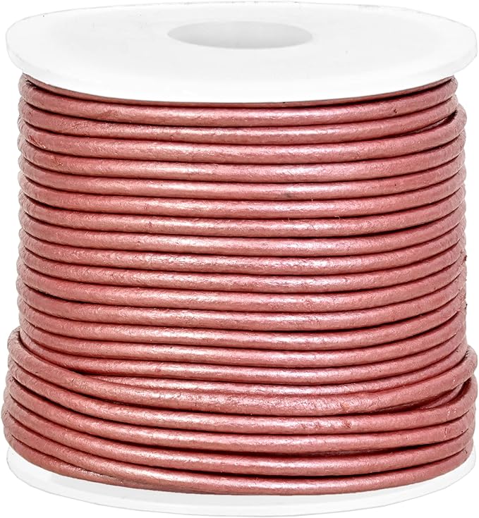 GENIQUE Real/Genuine Round Leather String Cord for Necklace, Bracelets, Jewelry, Kumihimo Braiding, DIY Projects (20 Metres) (1.5mm, Mystique Pink)