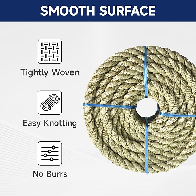 100 feet Twisted ProManila - UnManila Rope, Three Strand Twisted Rope with 3/4 Inch Diameter for Decor, Crafts, Sporting, and Landscaping
