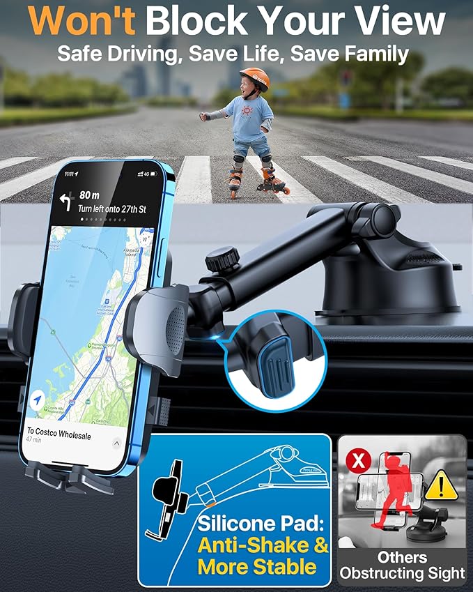 【98+LBS Strongest Suction & Military-Grade】Ultimate Car Phone Mount【Patent & Safety Certs】 Cell Phone Holder Truck Stand for Dashboard Windshield Vent for iPhone 17 Pro Max 16 15 Samsung (Dark Blue)