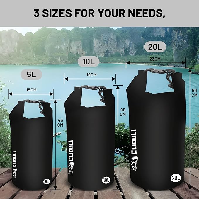Waterproof Dry Bag,Roll Top Black Small Waterproof Backpack 2L/5L/10L/20L/30L/40L Floating Lightweight Bags for Kayaking, Boating, Fishing, Swimming Camping with Waterproof Phone Case