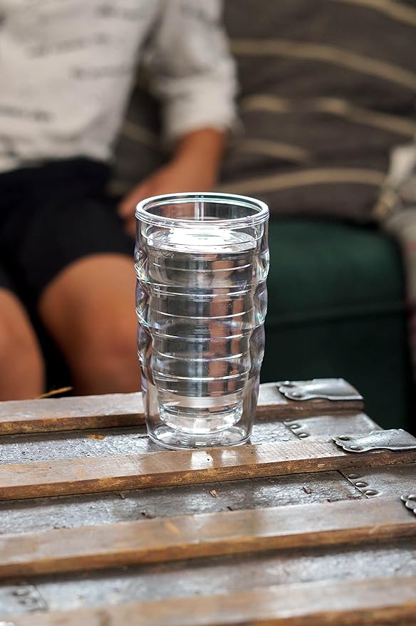 Tervis Clear & Colorful Lidded Made in USA Double Walled Insulated Tumbler Travel Cup Keeps Drinks Cold & Hot, 10oz Wavy, Frosted Lid