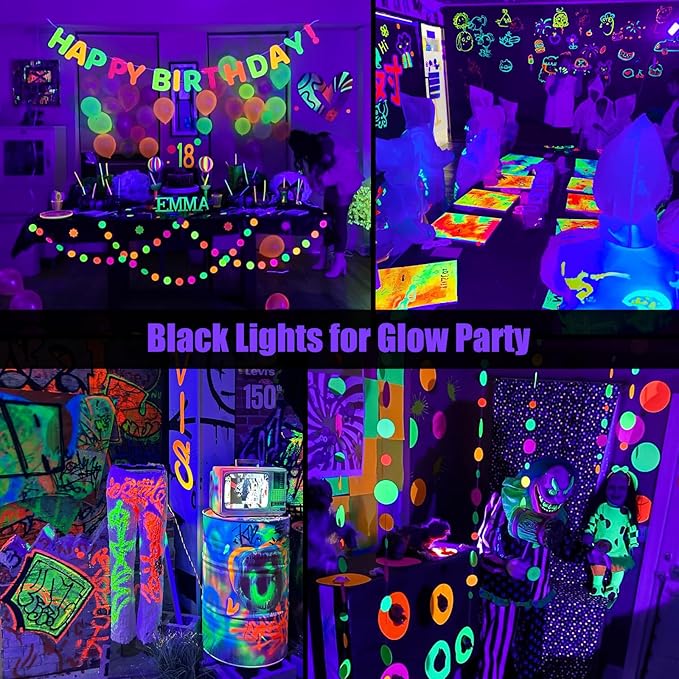 Brightown E26 Rechargeable UV Light Bulbs with Remote and Timer, 120V E26 Base UVA Level 385-400nm, Glow in The Dark for Blacklight Party, Body Pain, Halloween, Purple + UV Purple Mode, 2 Pack