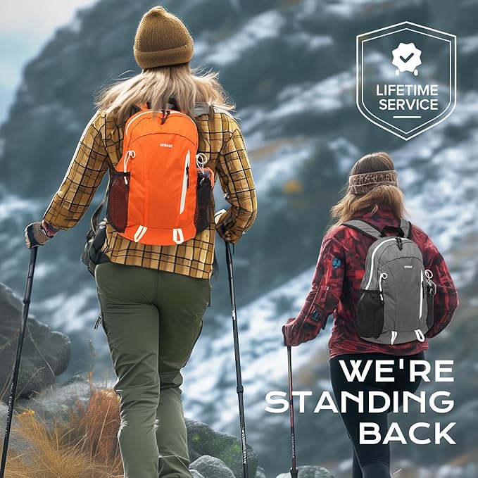 VPBAGE 15L Water-resistant Hiking Daypack, Small Backpack Travel Outdoor, Lightweight Day Pack with Tool Loops