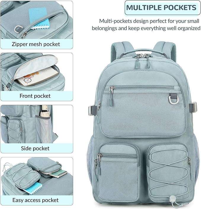 Lohol Multi-Pocket Backpack for School College Travel, Heavy Duty Big Bookbag with 15.6 inch Laptop Compartment (Pink Galaxy