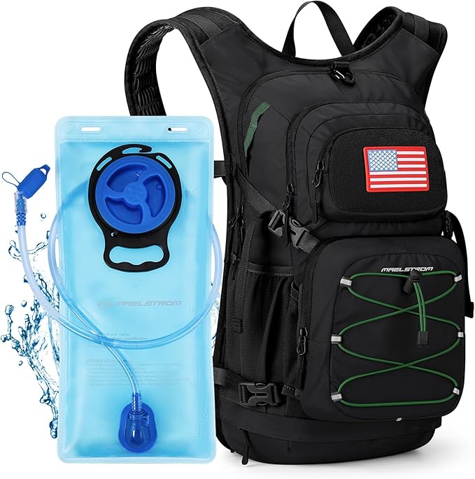 Maelstrom Hydration Hiking Backpack with 2L/3L Water Bladder, High Flow Bite Valve Water Backpack Men Women Lightweight Insulation for Hiking, Cycling, Running, Climbing, Camping