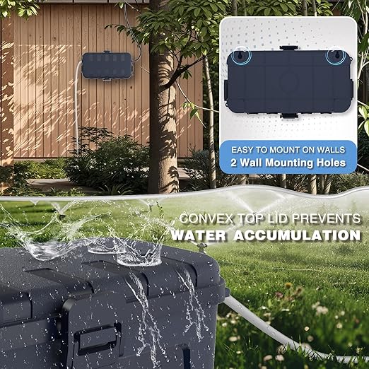 Flemoon Medium Outdoor Electrical Box (11.5x5.2x4 inch), IP54 Waterproof Extension Cord Cover w/6 Cable Entry Ports, Weatherproof Connection Box for Power Strip, Timer, Plug, Holiday Lights, Gray