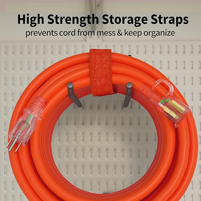 POWGRN 75 ft 12/3 Outdoor Extension Cord Waterproof Heavy Duty with Lighted Indicator End 12 Gauge 3 Prong, Flexible Cold-Resistant Long Power Cord Outside, 15Amp 1875W SJTW Orange ETL Listed