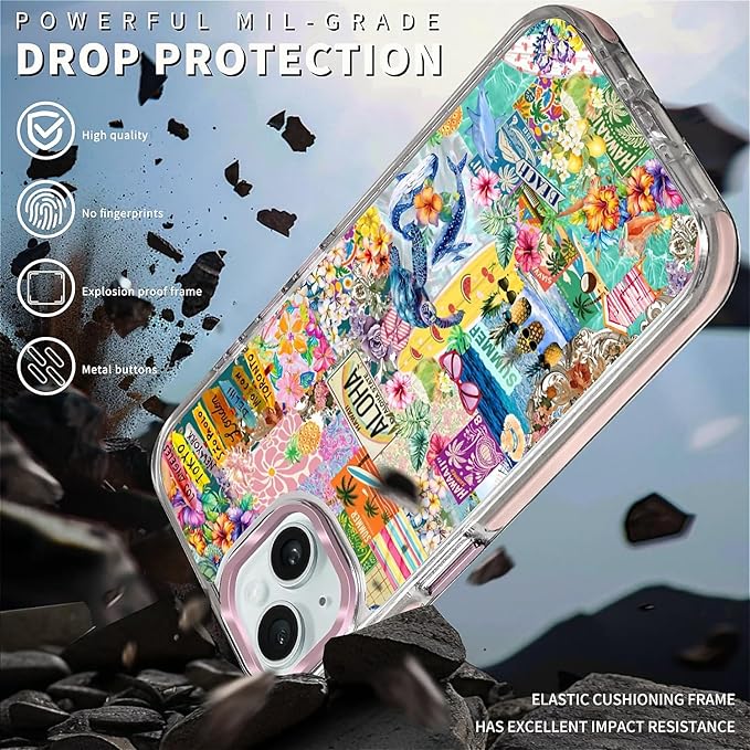 Case for iPhone 15,[Compatible with MagSafe],Hawaii Aloha Cover Coastal Beach Collage Phone Case Design，for Women Girls Magnetic Clear Cover - Slim, Sleek, & Shockproof Protection