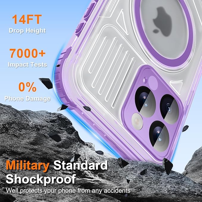 WIFORT for iPhone 15 Pro Max Waterproof Case, [IP68 Underwater Dustproof][Built-in Screen][15FT Military Shockproof], 360 Full Body Sealed Protection Cover Magnetic Frosted Phone Case, 6.7" Purple