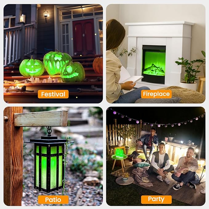 【Upgraded】 LED Flame Lights with Remote & Timer, 4-Mode Rechargeable Battery Operated Flameless Candles, Waterproof Pillar Flickering Lanterns for Room Patio Wedding Christmas Home Decor, Green