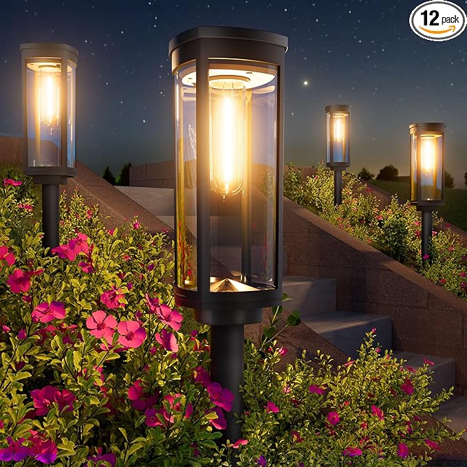 BITPOTT Bright Solar Pathway Lights, 12 Pack Solar Lights Outdoor Waterproof IP65, Auto On/Off Outdoor Garden Decorative Landscape Lighting for Walkway Driveway Lawn Patio Yard