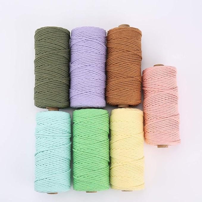 Light Blue Macrame Cord 3mm x 109 Yards, Colored Cotton Rope for Crafts, Wall Hanging, Plant Hangers