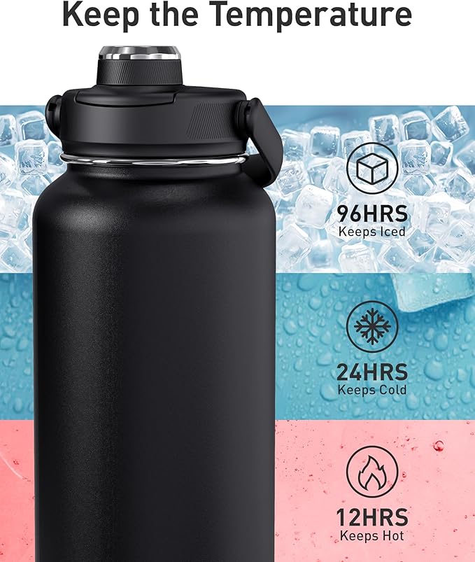 TOURIT 40 oz Insulated Water Bottle, Stainless Steel Sports Water Bottles With Top Handle, Double-Wall Travel Thermal Water Flask, BPA Free Leakproof Water Bottle for Sports, Midnight Blue