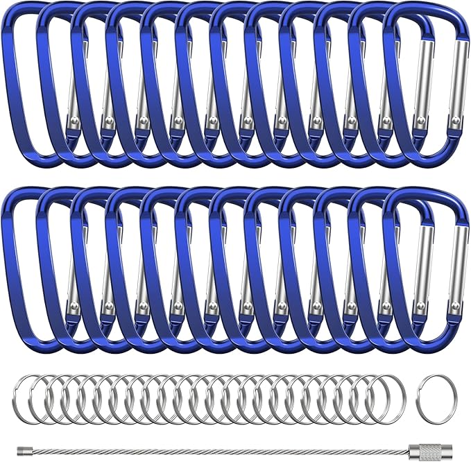 2.4" 24pcs Small Carabiner Clip Keychain, Aluminum D Ring Shape Clips with Keyring Keychain Hook