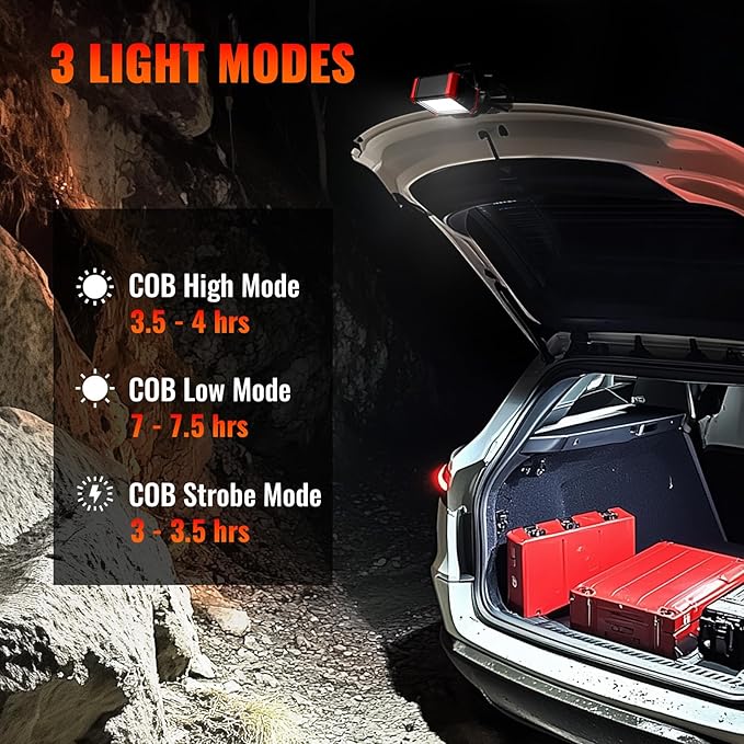 Easymaxx LED Rechargeable Work Light with Clamp, 2Pack 2100LM COB Magnetic Clip on Worklight 270° Rotating with Mobile Charger, Portable Clamp Work Light for Boats, Car Repairing, Job Site Lighting