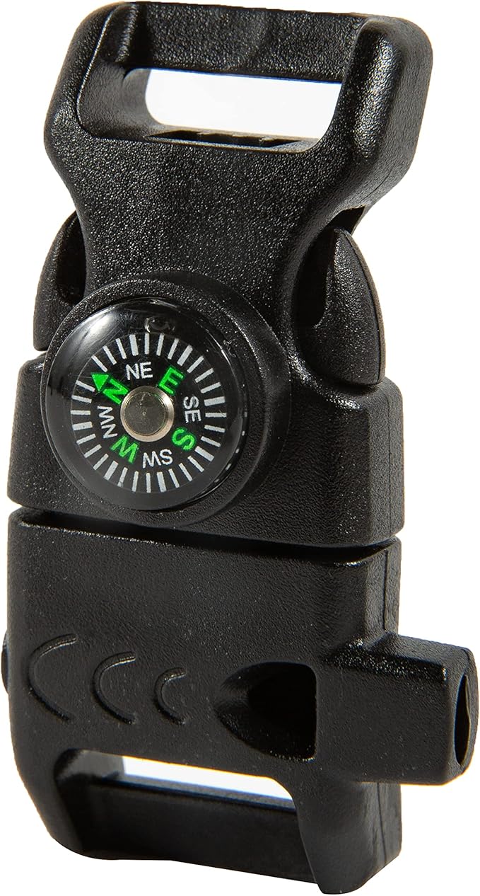 10 PCS Emergency Whistle Buckle come with Compass & Fire Starter & Flint Scraper for Outdoor Camping Paracord Bracelet (black)