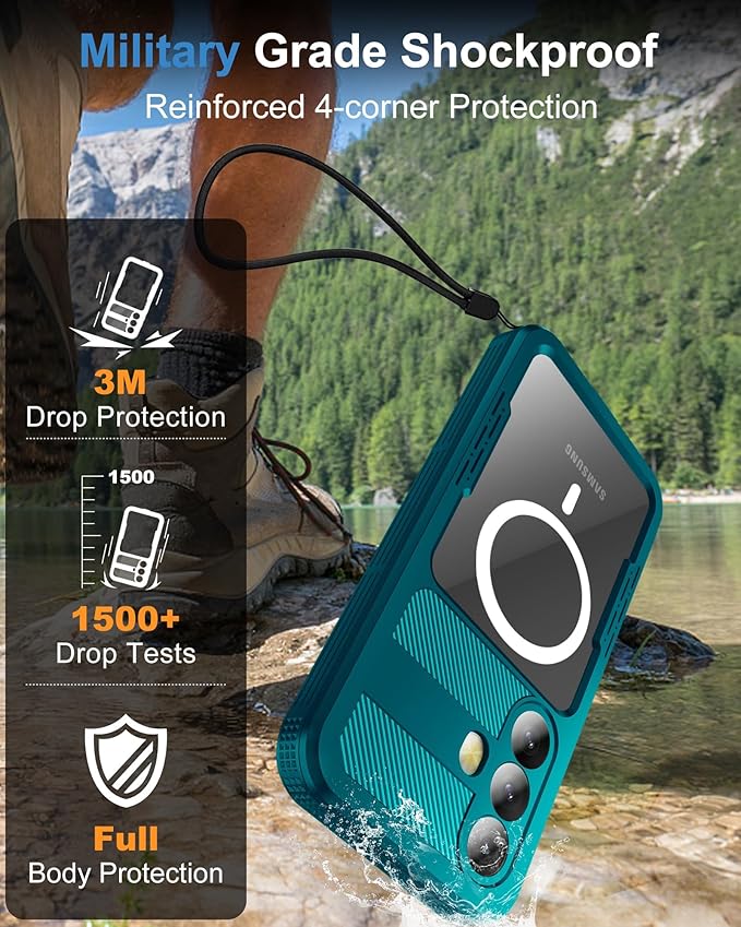 for Samsung Galaxy S25 Waterproof Case, [Fit for Magsafe] [IP68 Water Proof] [Built-in Screen Protector], Magnetic Heavy Duty Military Grade Rugged Phone Case for S 25 6.2", Teal