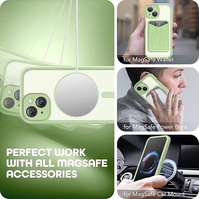 TIESZEN for iPhone 15 Case, Compatible with MagSafe, Built-in Privacy Screen Protector and Camera Protection, Anti Spy Full Body Dustproof Shockproof Hard Phone Case 6.1", Light Green