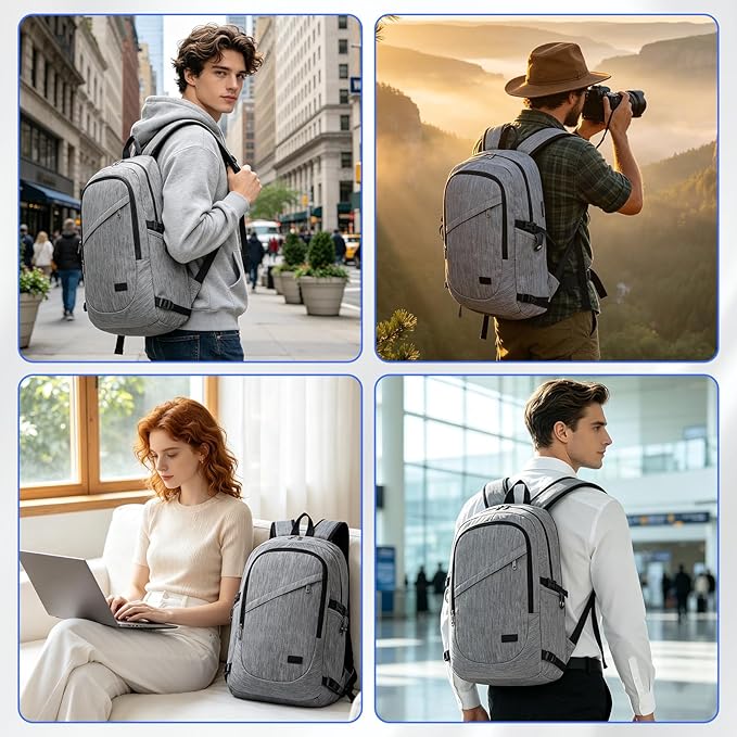 Kono Travel Laptop Backpack with USB Charging Port, Business Anti Theft Slim Sturdy Personal Item Bag, Water Resistant College Computer Daypack for Men & Women Fits 15.6 Inch Notebook, Grey