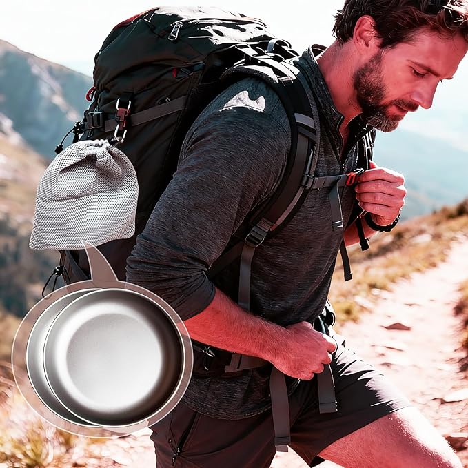 Titanium Plate 2sets - 7.5Inch Ultralight For Backpacking, Hiking, Travel Dinnerware Easy Clean Compact