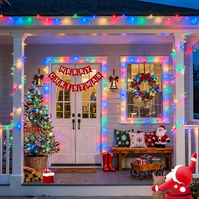JMEXSUSS Multicolor Christmas Lights Battery Operated with 8 Modes Remote Waterproof, 33ft 100 LED Battery Christmas Lights Indoor Outdoor for Tree Home Party Room Garden Decor (Pack of 2)