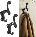 Mystic Colonial Rustic Cast Iron Wall Hooks Heavy Duty Vintage Utility Hooks for Hanging Coat, Bag, Towel, Robe, Hat & More Decorative Wall Mount Hanger, Pack of 2, Black