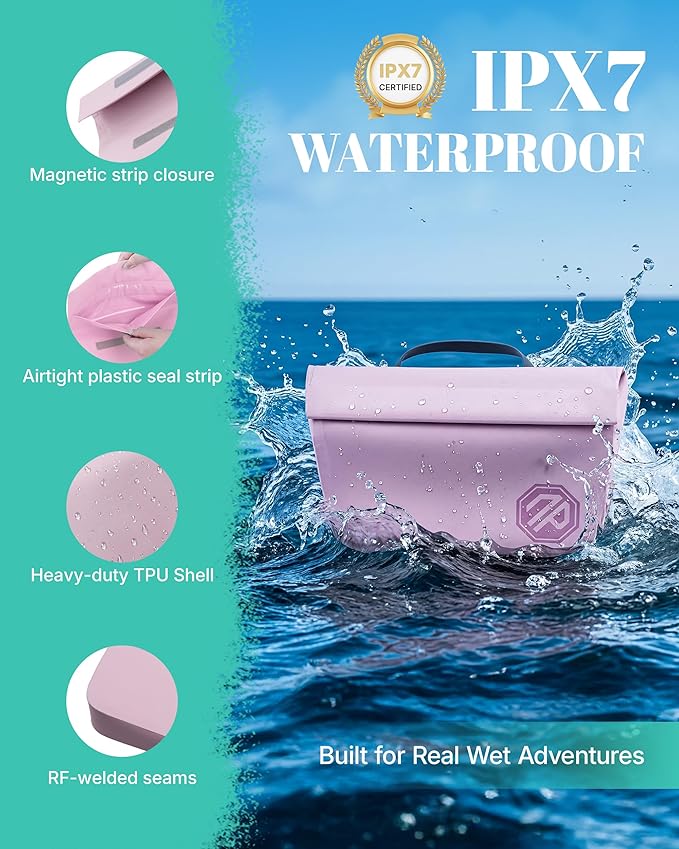 niphean IPX7 Waterproof Fanny Pack with Magnetic One-Hand Closure, Durable Waterproof Dry Bag, for Kayaking, Paddle Boarding, Beach Cruise Essentials, 2.5L Phone Pouch Dry Bags for Men Women, Pink