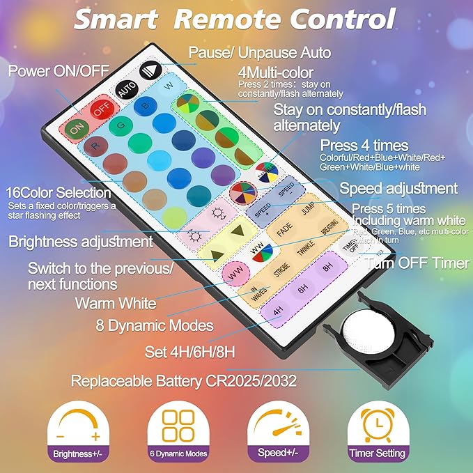 OMIKA Color Changing Indoor String Light USB Plug, 16.5ft 50 LEDs Crystal Globe Fairy Lights with Remote Timer Ambient Lighting for Girls Bedroom Home Xmas Halloween Party Decor (24 Colors+Warm White)