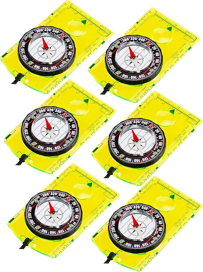 Gejoy 6 Pieces Orienteering Compass Bulk Scout Compass with Declination Magnifier Ruler and Scale Map Reading for Class Gifts Hiking Camping Backpacking Navigation Survival