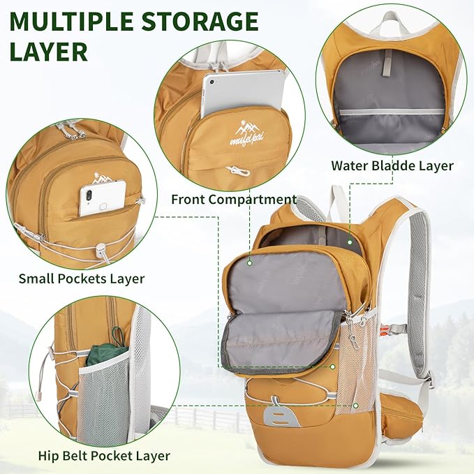 Hiking Backpack, 20L Hiking Backpack for Women & Men,Small Travel Daypack for Running, Cycling, Climbing, Camping, Biking (Yellow)