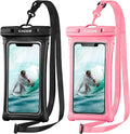 CACOE [Floatable] Floating Universal Waterproof Phone case 2 Pack-Up to 7.0",Phone Pouch with Adjustable Neck Lanyard,IPX8 Cellphone Dry Bags for Vacation Water Activities（Black+Pink）