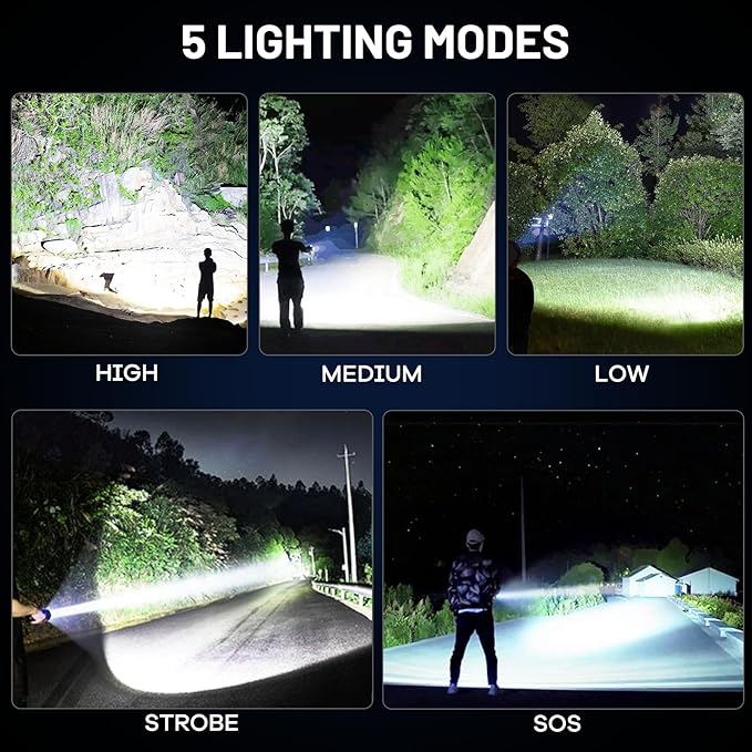Lylting 2 Pack Rechargeable LED Flashlights High Lumens, 99,000LM Super Bright Adjustable Flashlight with USB Cable & 5 Modes, Waterproof Handheld Flashlight Powerful Flash Light for Home Camping