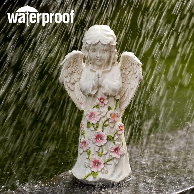 Nacome Garden Outdoor Statues Angel with Succulent and 7 LED Lights – Lawn Decor for Patio, Balcony, Yard Ornament for Mom Grandma Women