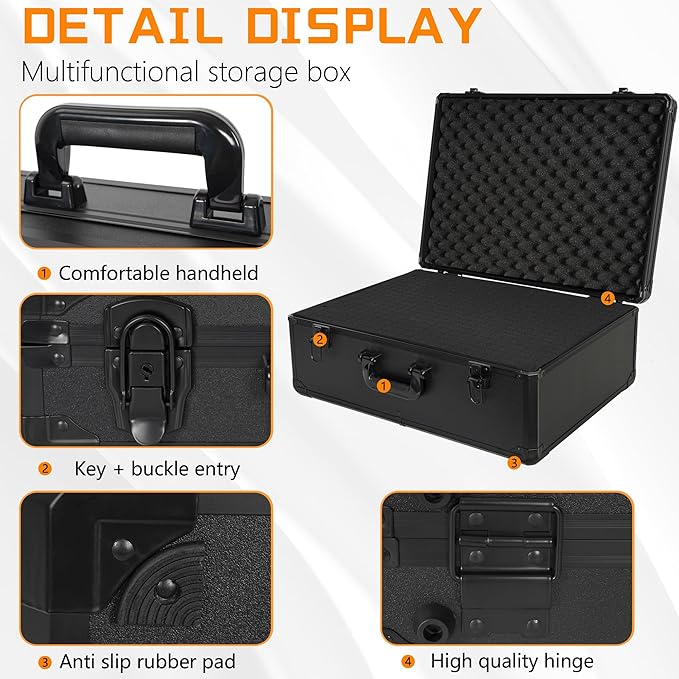 23 Inch Aluminum Carrying Case 23 X 16.5 X 8.6 Inch Ideal for Microphone & Camera Gear Transportation, DJ Mixer Case with Customizable Pre-Diced Foam, Black