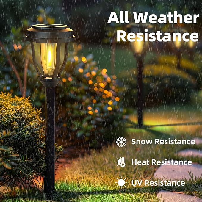 DERAYSION 6 Pack Solar Lights Outdoor, Solar Pathway Lights Waterproof Garden Landscape Lighting for Path, Yard, Walkway, Driveway Decor- 6 Pack Warm White
