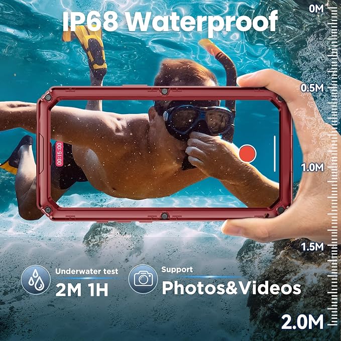 Mitywah Waterproof Case for iPhone 17, Rugged Metal Case with Built-in Screen Protector, Heavy Duty Full Body Shockproof Protective Cover 6.3 inch, Red