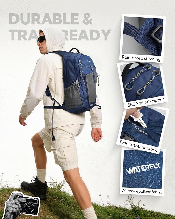 WATERFLY Small Lightweight Hiking Backpack: 20L Outdoor Daypack with Phone Pocket, Hydration Compatible, Breathable Backpanel, Multi-Compartment for Camping Trekking Travel Women Men