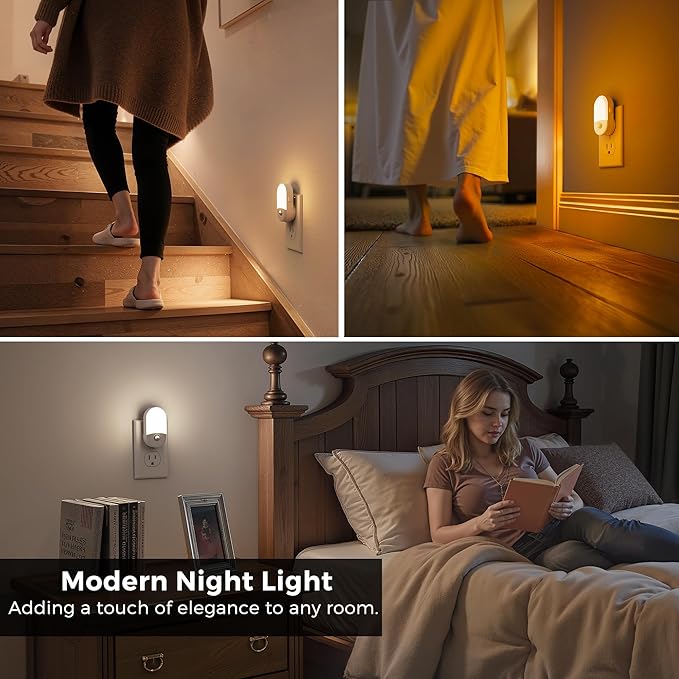 L LOHAS LED Motion Sensor Night Light, 4Pack, Motion Activated Night Light, Night Lights Plug into Wall, 3CCT Amber/3000K/5000K, Adjustable Brightness 30/60LM, for Kids Adults Bathroom Bedroom