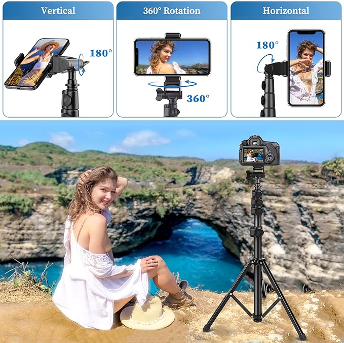 Nineigh Phone Tripod, 70" Selfie Stick Tripod Stand Cell Phone Tripods with Remote Phone Holder Carry Bag, Aluminum Alloy Selfie Stick Tripods, Compatible with iPhone Samsung GoPro Smartphone