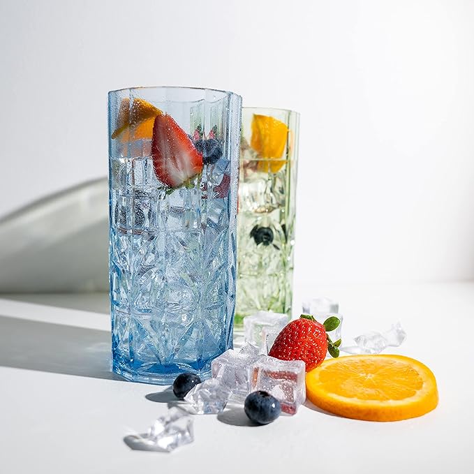 BELLAFORTE Shatterproof Tritan Tall Tumbler, Set of 4, 18oz - Myrtle Beach Glasses Drinking - Unbreakable Plastic Drinking Glasses for Gifting, Parties - BPA Free - Dishwasher Safe - Assorted