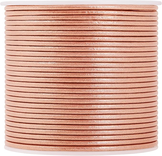 Mandala Crafts Round Genuine Rose Gold Leather Cord for Jewelry Making – 1mm Cowhide Leather Rope String Lace for Kumihimo – 20 Yards Cowhide Craft Cording Spool