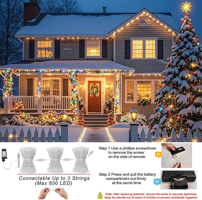 Pooqla Color Changing Christmas String Lights with Remote, 35 Colors 66FT 200LED String Lights Outdoor Decoration, Indoor Connectable Fairy Lights Plug in for Memorial Day 4th of July Decoration
