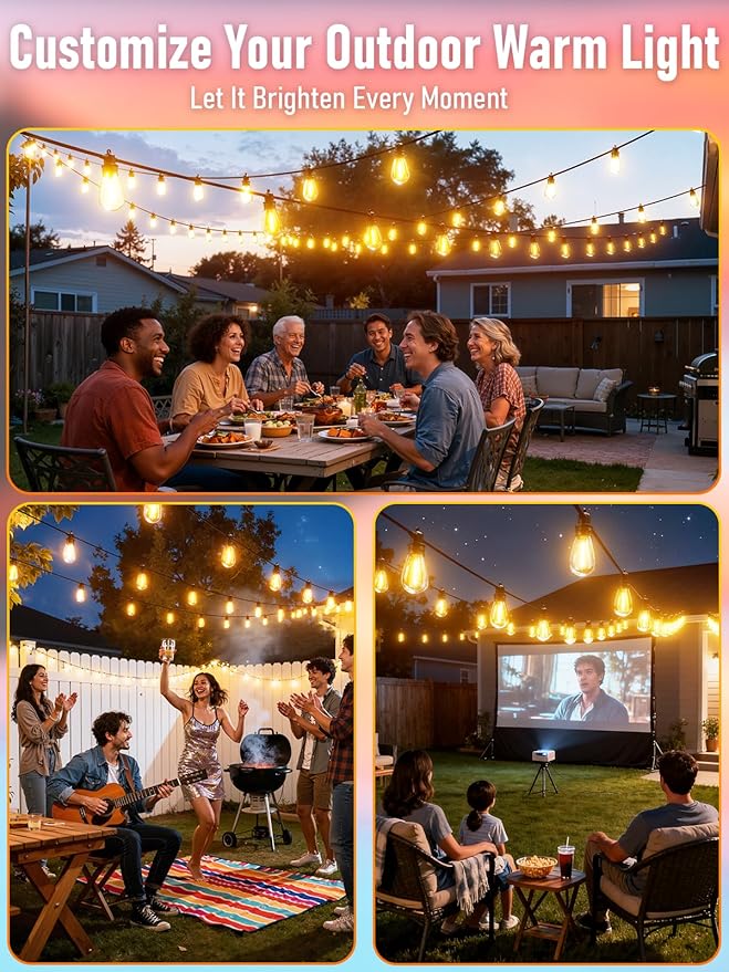100FT LED Outdoor String Lights with 30 Edison Shatterproof IP65 Waterproof Bulbs, 2700K Dimmable Commercial Grade Patio Lights, Heavy Duty Outside Hanging Light for Garden Porch Deck Decor