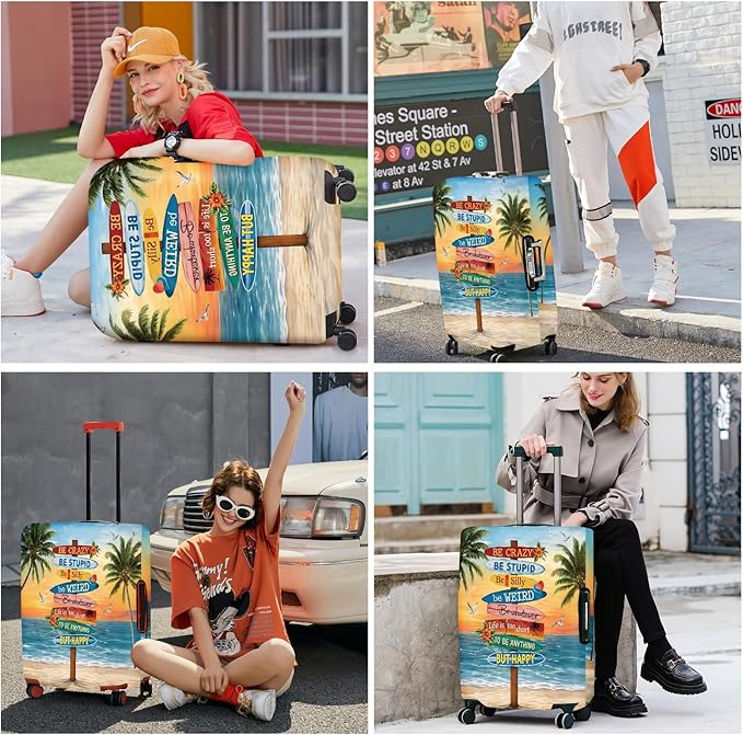 ANNA QUEEN Beach Quote Luggage Cover, Inspirational Summer Travel Suitcase Protector for 20-22 Inch Bags