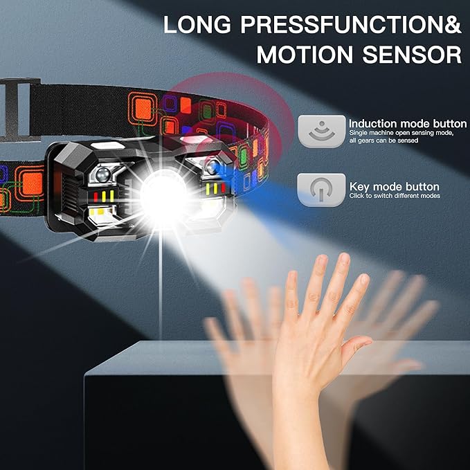 KunHe 10 Pack led Rechargeable Headlamp Flashlight Headlight Motion Sensor 10 Mode for Outdoor Camping Gear Hiking Fishing Running Cycling Headlight Emergency Lights for Home